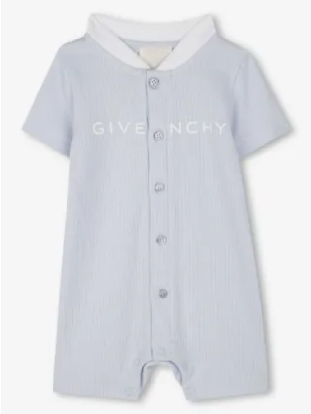 Givenchy Light Blue Short-Sleeve Logo Romper with White Collar- 3 months